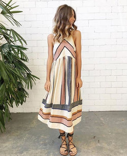 New Women fashion vintage BOHO Long summer beach holiday dress sleeveless print loose pleated dress