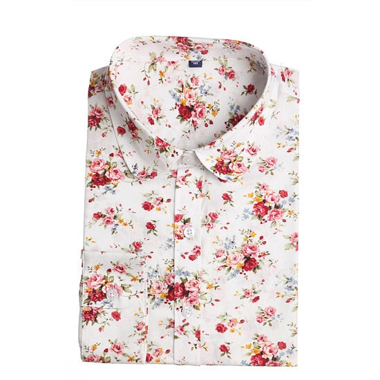 Dioufond Cotton Long Sleeve Women Blouses School Work Office Shirts Casual Tops Ladies Cherry Print Shirt Women Fashion Clothing