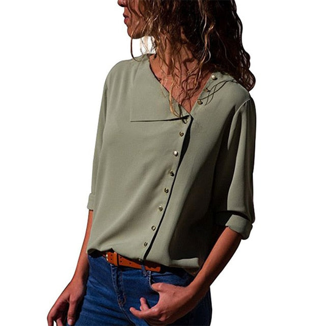 Blouse 2020 Fashion Long Sleeve Women Blouses and Tops Skew Collar Solid Office Shirt Casual Tops Blusas Chemise Femme