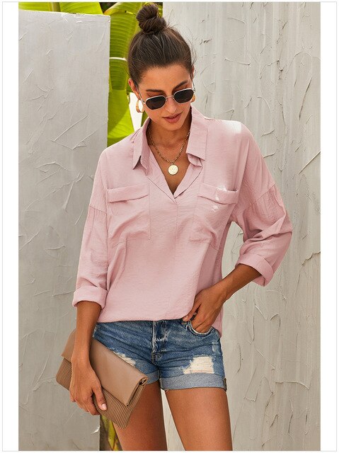 Fashion Womens Tops and Blouses Spring Autumn Tops Leisure Long Sleeve Solid OL Shirts Turn-down Collar Chiffon Blouse Shirt