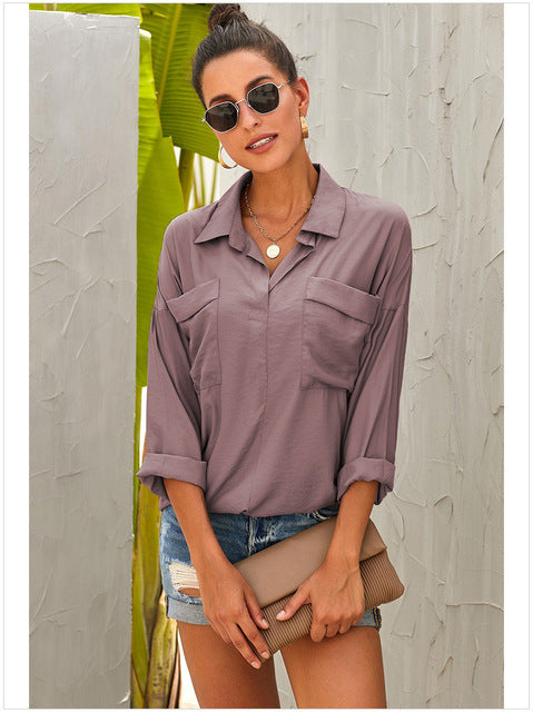 Fashion Womens Tops and Blouses Spring Autumn Tops Leisure Long Sleeve Solid OL Shirts Turn-down Collar Chiffon Blouse Shirt