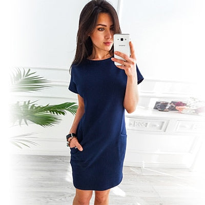 O-neck Short Sleeve Solid Party Dress